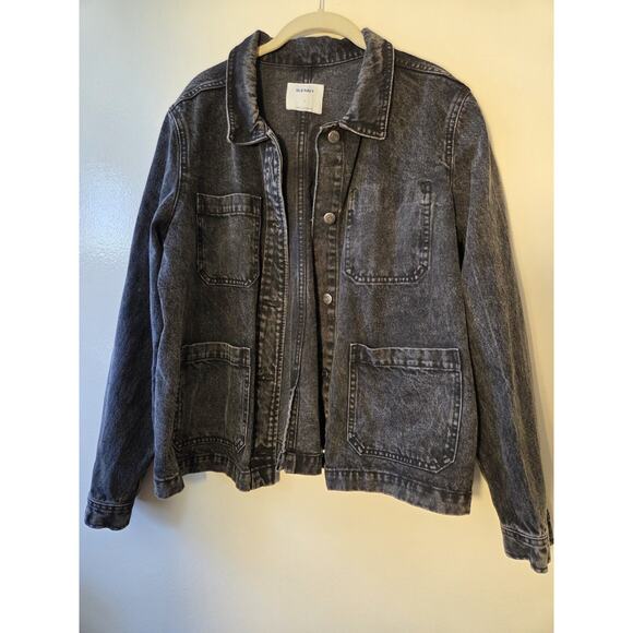 Old Navy Womens L Denim Button Jacket Black Fade Wash Chore Style Pockets - Picture 4 of 9